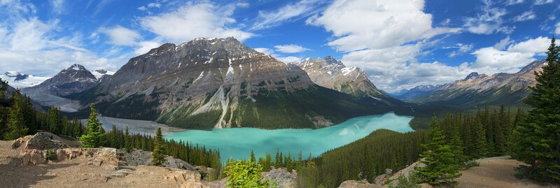 Glacial Lake and Mountains — Blue, Serene, Afternoon, Photograph, Pine Trees