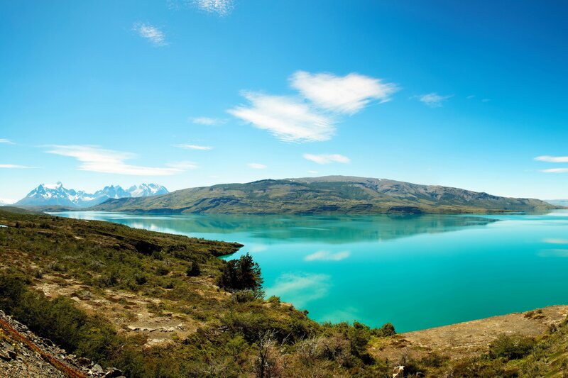 Glacial Lake and Mountains — Blue, Serene, Afternoon, Photograph, Sky