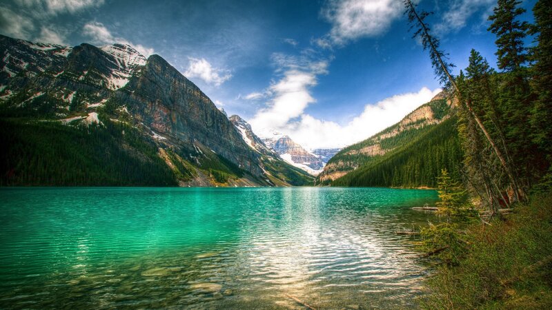 Glacial Lake and Mountains — Blue, Serene, Afternoon, Photograph, Trees