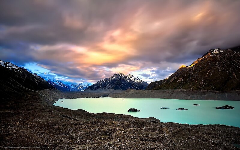 Glacial lake at sunset