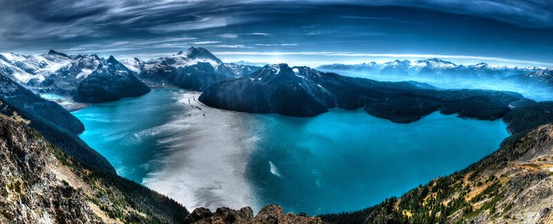 Glacial Lake in Mountains — Blue, Dramatic, Photograph