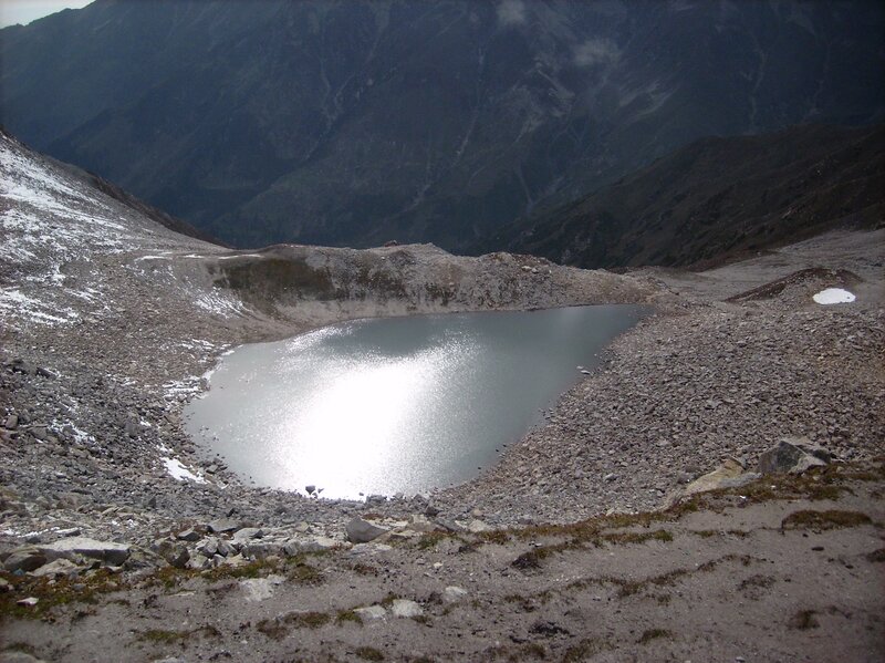 Glacial Lake in Mountains — Gray