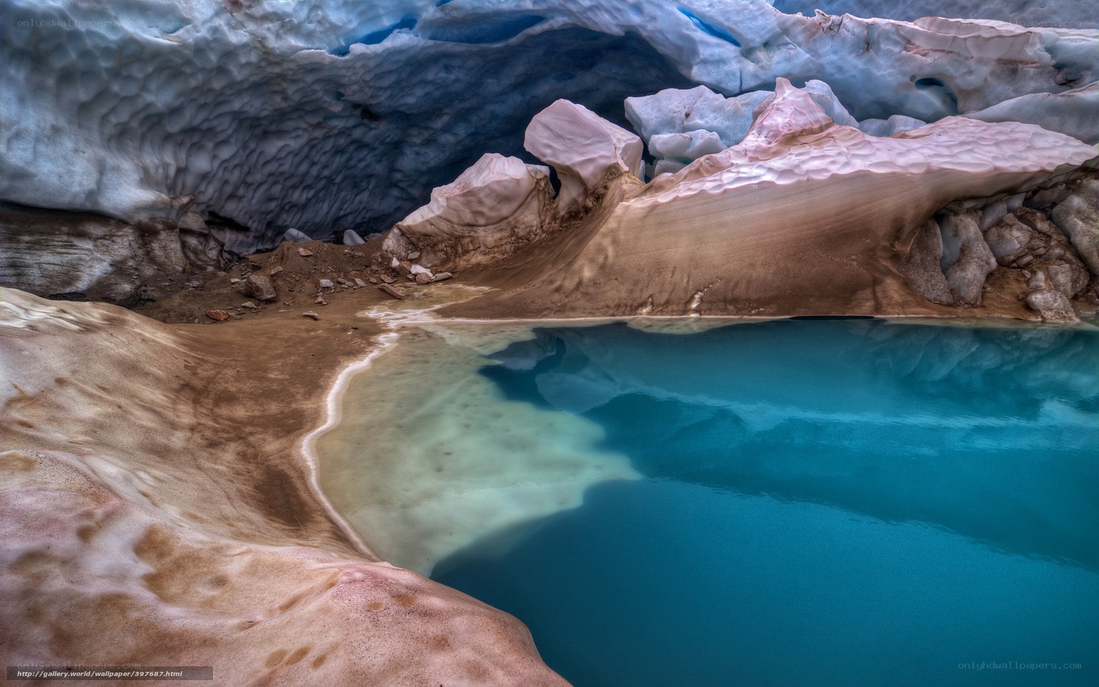 Glacial lake with ice formations