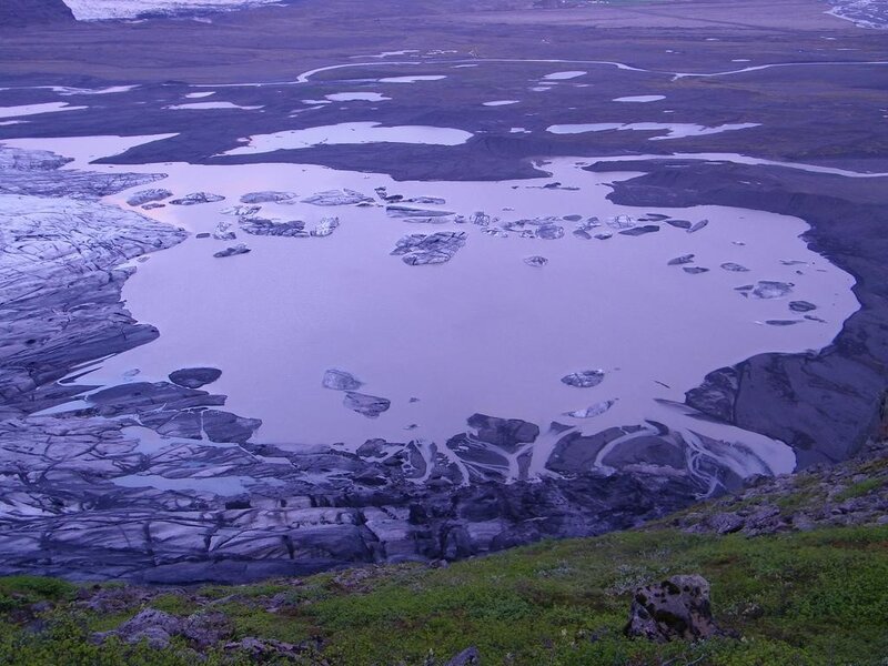 Glacial lake with icebergs