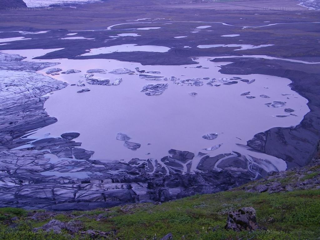 Glacial lake with icebergs