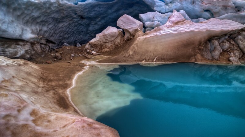 Glacial Meltwater Pool — Blue, Dramatic, Photograph