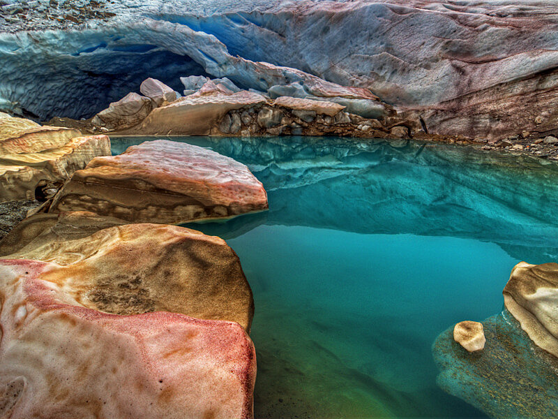 Glacial Pool with Ice Cave