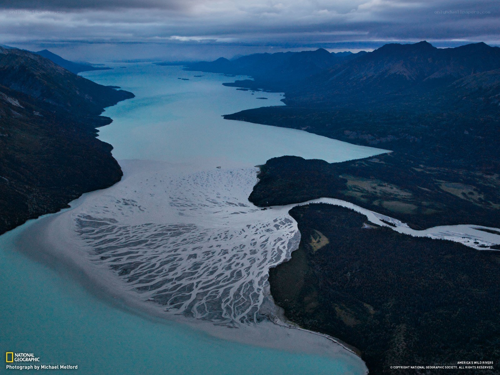 Glacial river delta at dusk