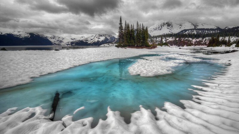 Glacial Stream in Snow