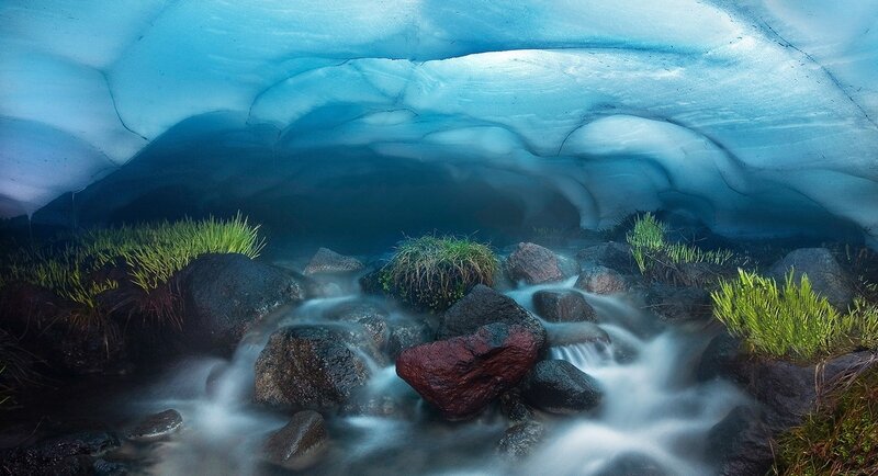 Glacial Stream under Ice — Blue, Serene