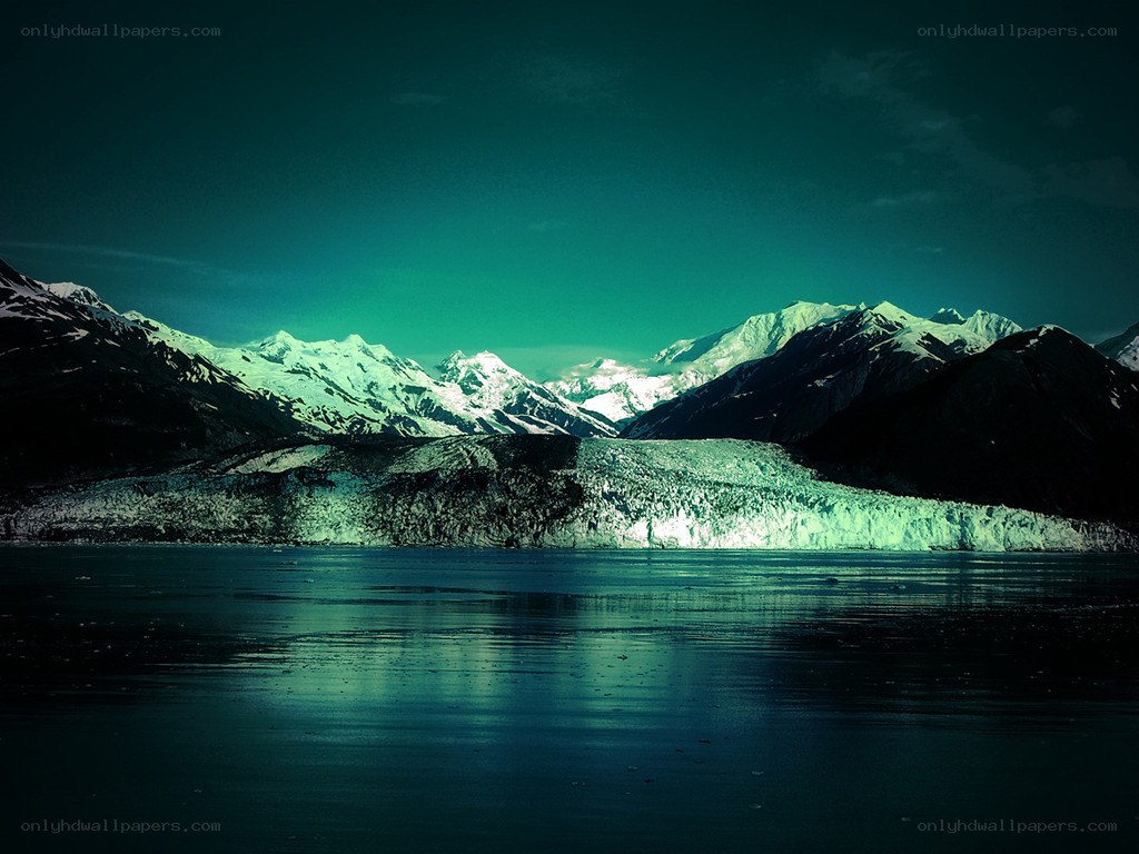 glacier and mountains at night
