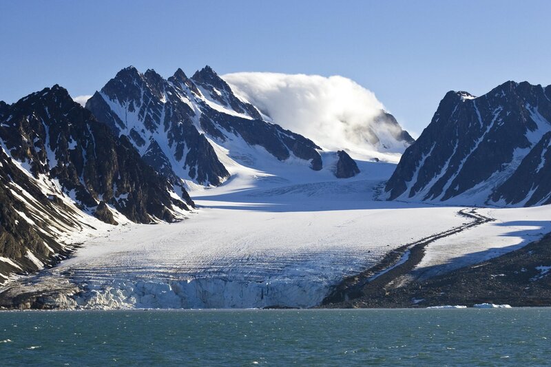 Glacier and Mountains — Blue, Dramatic, Afternoon, Photograph, Ice