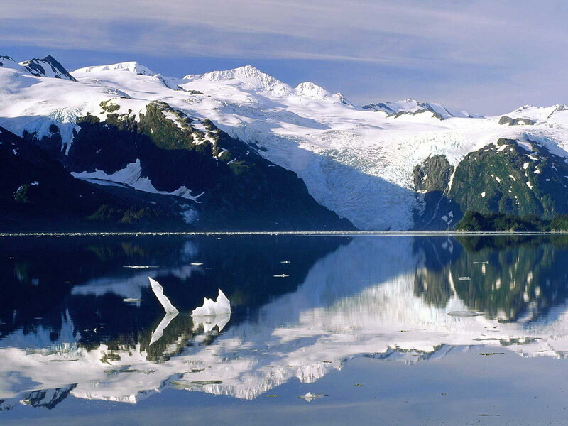 Glacier and Mountains — Blue, Serene, Afternoon, Photograph, Icebergs, Reflection