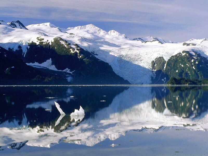 Glacier and Mountains — Blue, Serene, Afternoon, Photograph, Icebergs