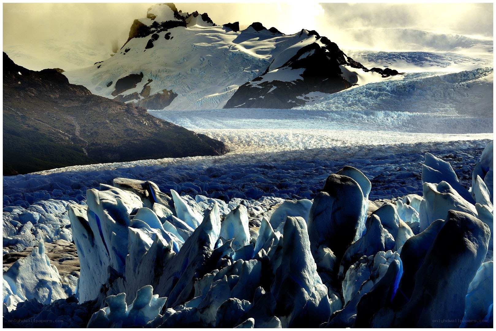 Glacier and snow-capped mountains