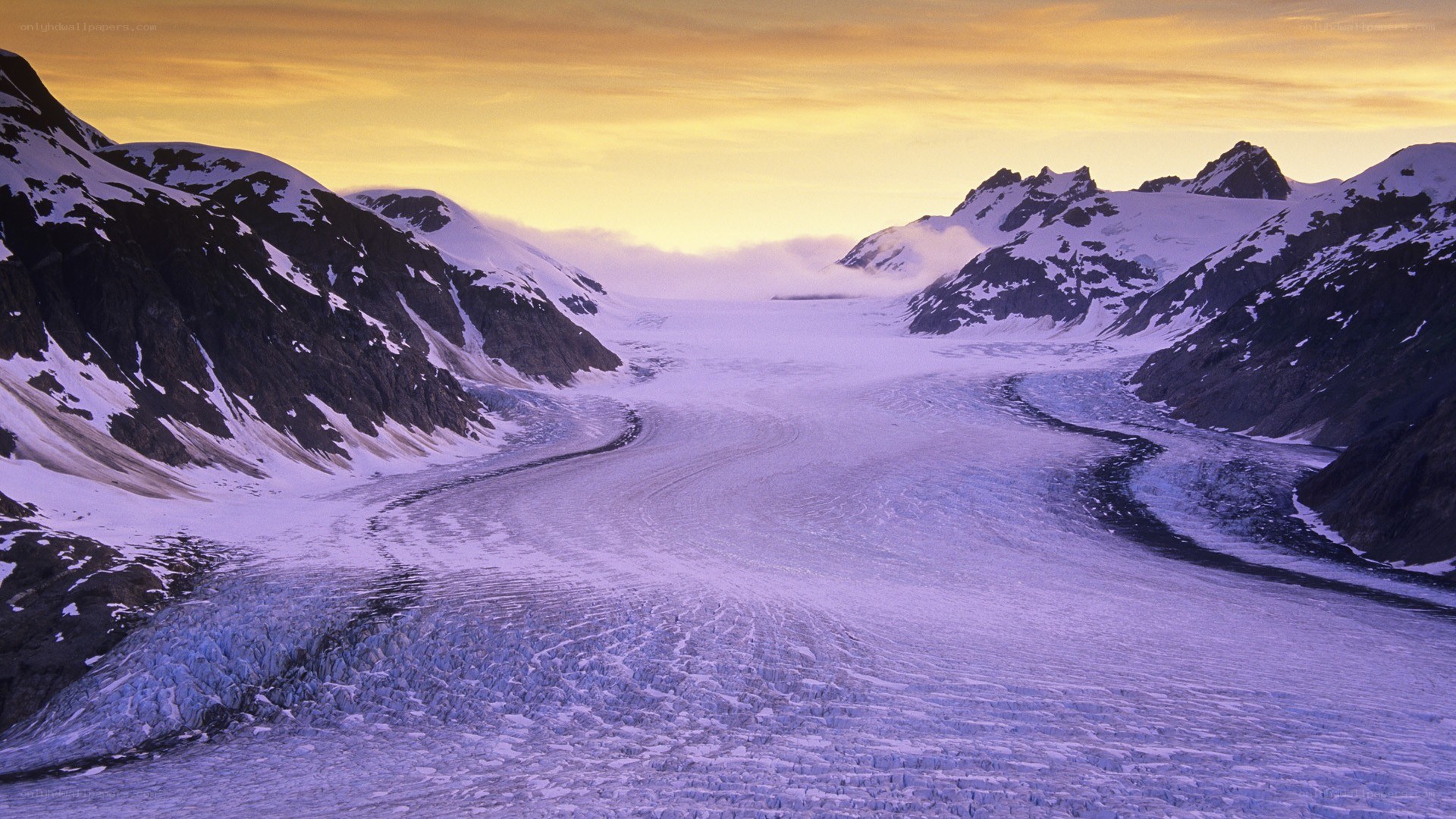 Glacier at sunset