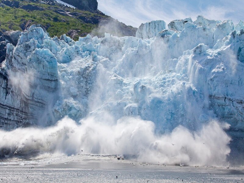 Glacier Calving Event — Blue, Dramatic, Afternoon, Photograph, Ice, Water