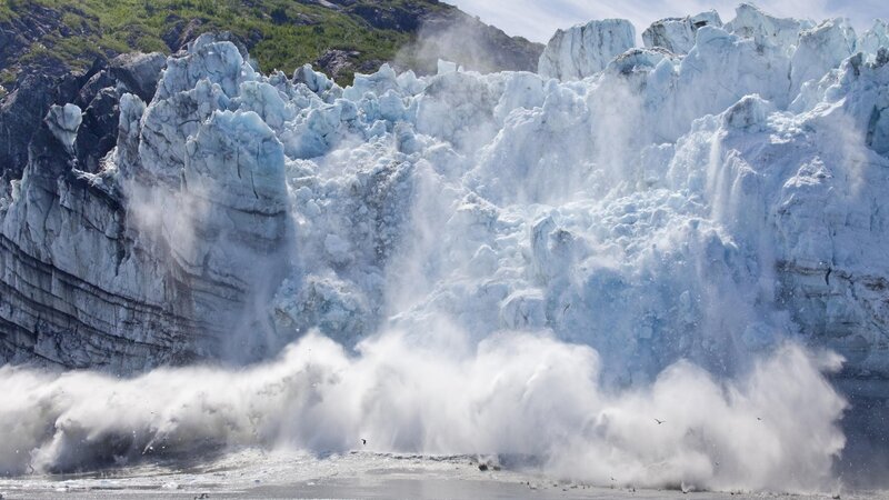 Glacier Calving Event — White, Dramatic