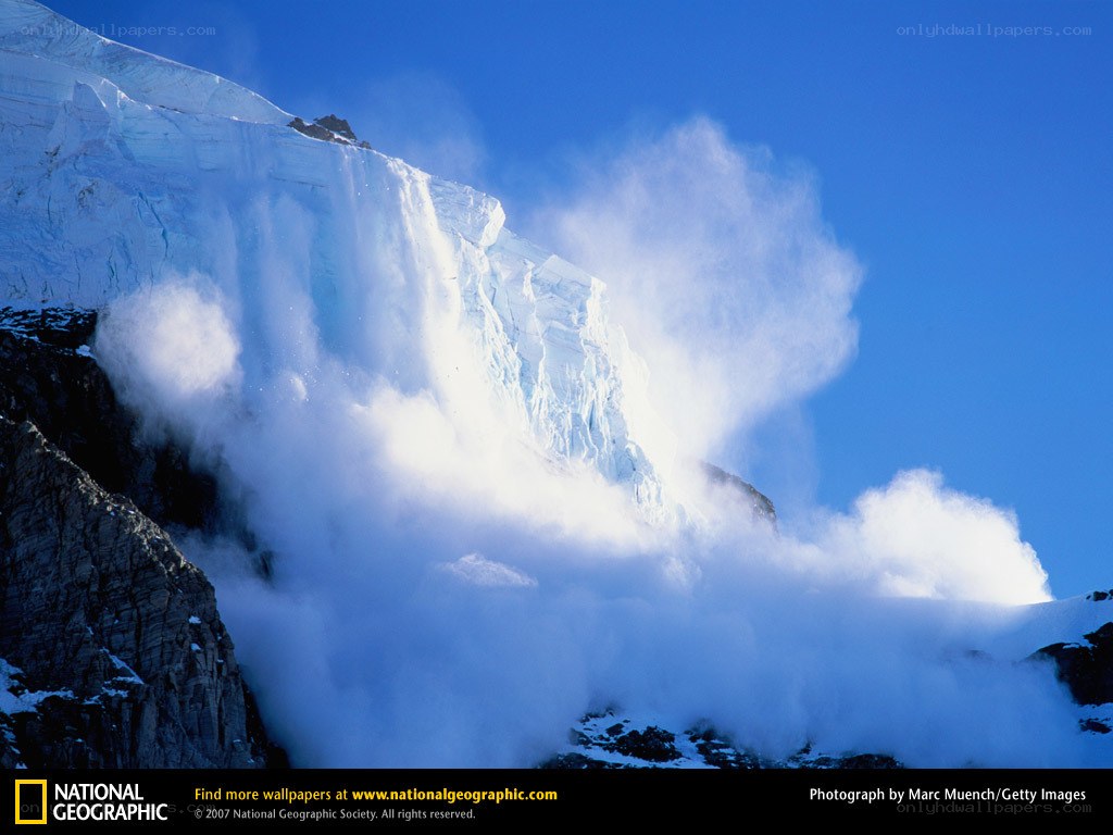 Glacier calving in the mountains