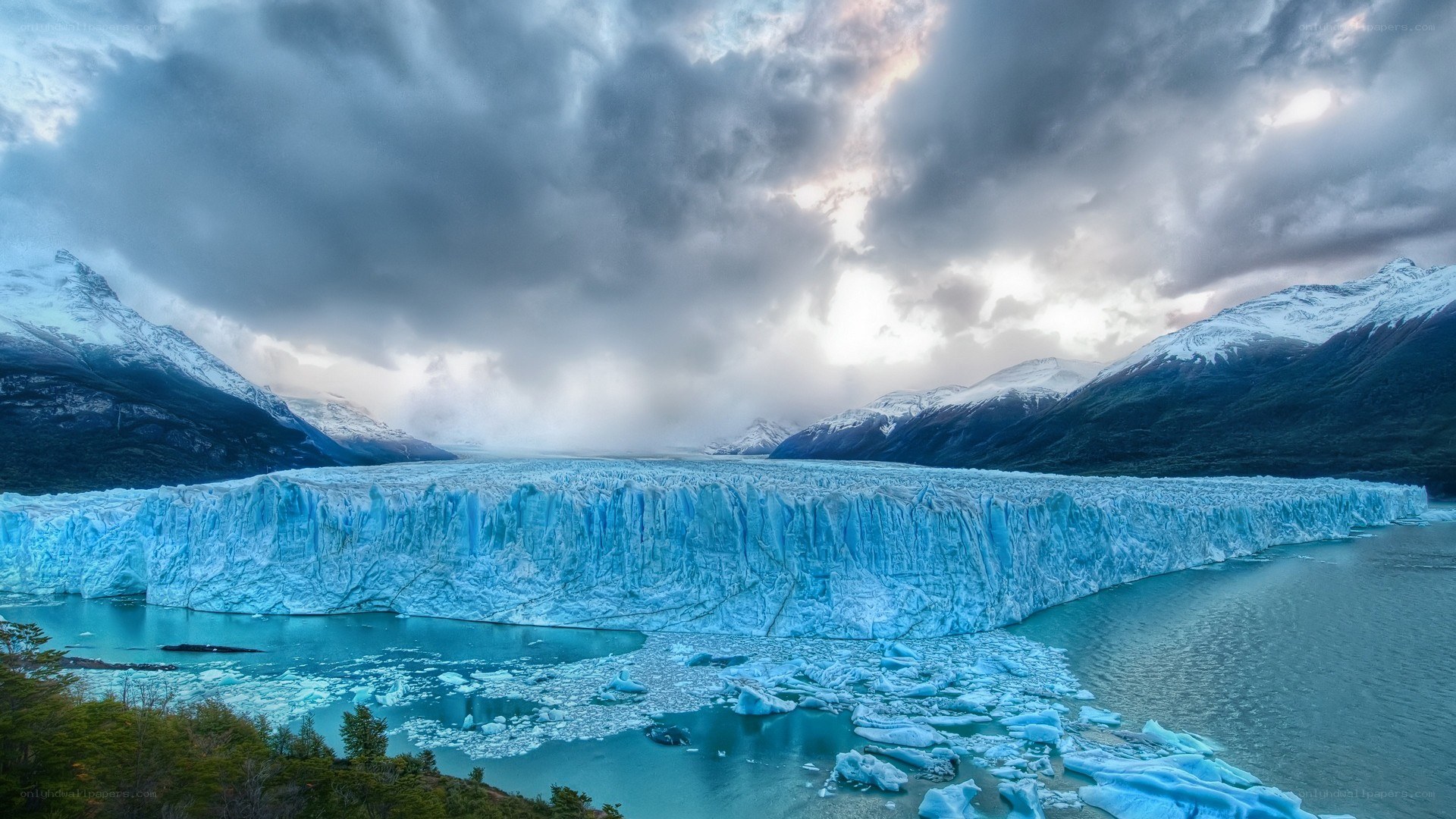 Glacier calving into a lake