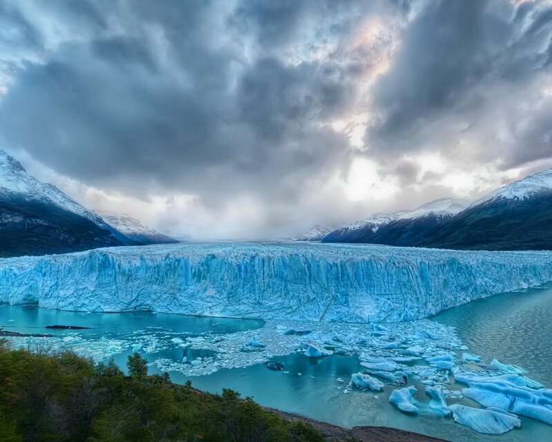 Glacier Calving into Lake — Blue, Dramatic, Morning, Photograph