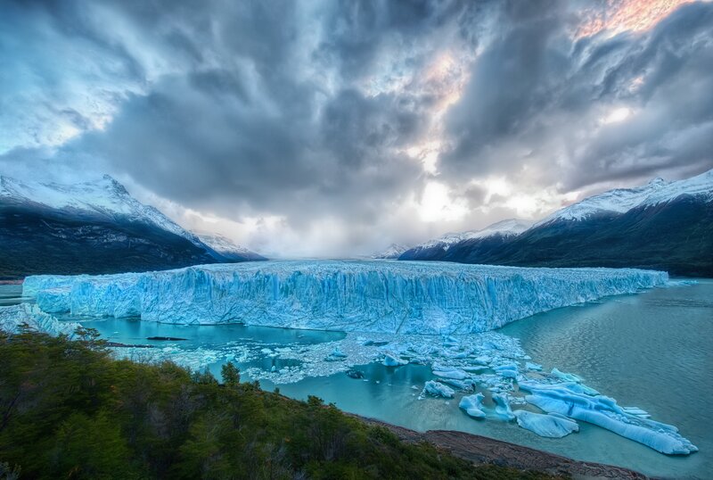 Glacier Calving into Lake — Dramatic
