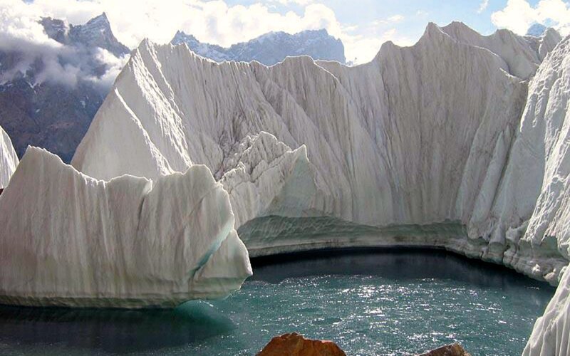 Glacier Calving into Lake — White