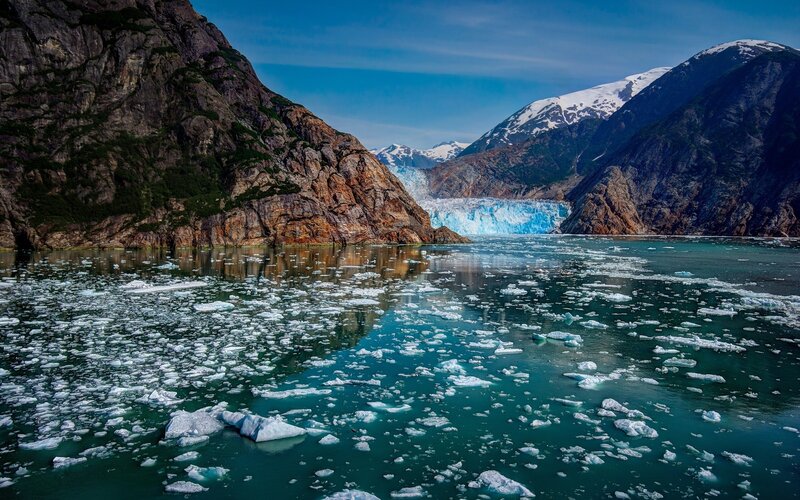 Glacier Calving into Water — Blue, Dramatic, Afternoon, Photograph