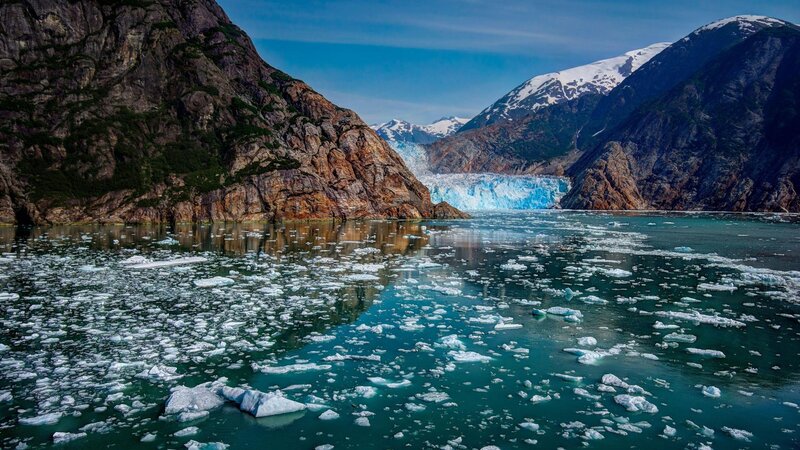 Glacier Calving into Water — Blue, Dramatic, Afternoon
