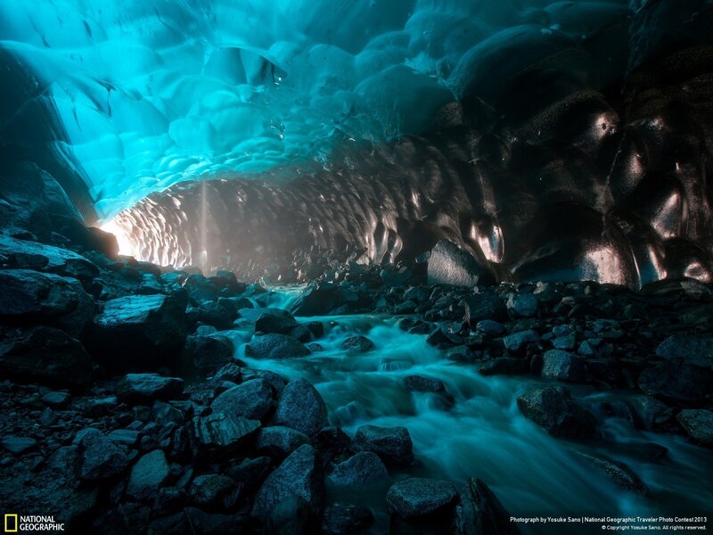 Glacier Cave Stream — Blue, Dramatic