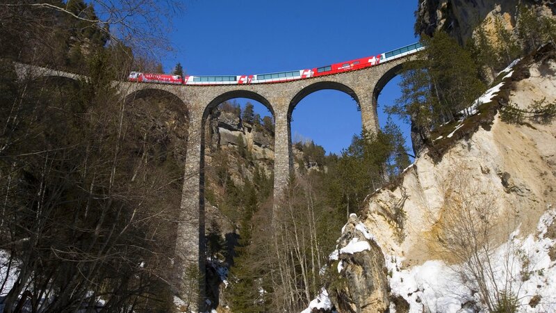 Glacier Express train on viaduct