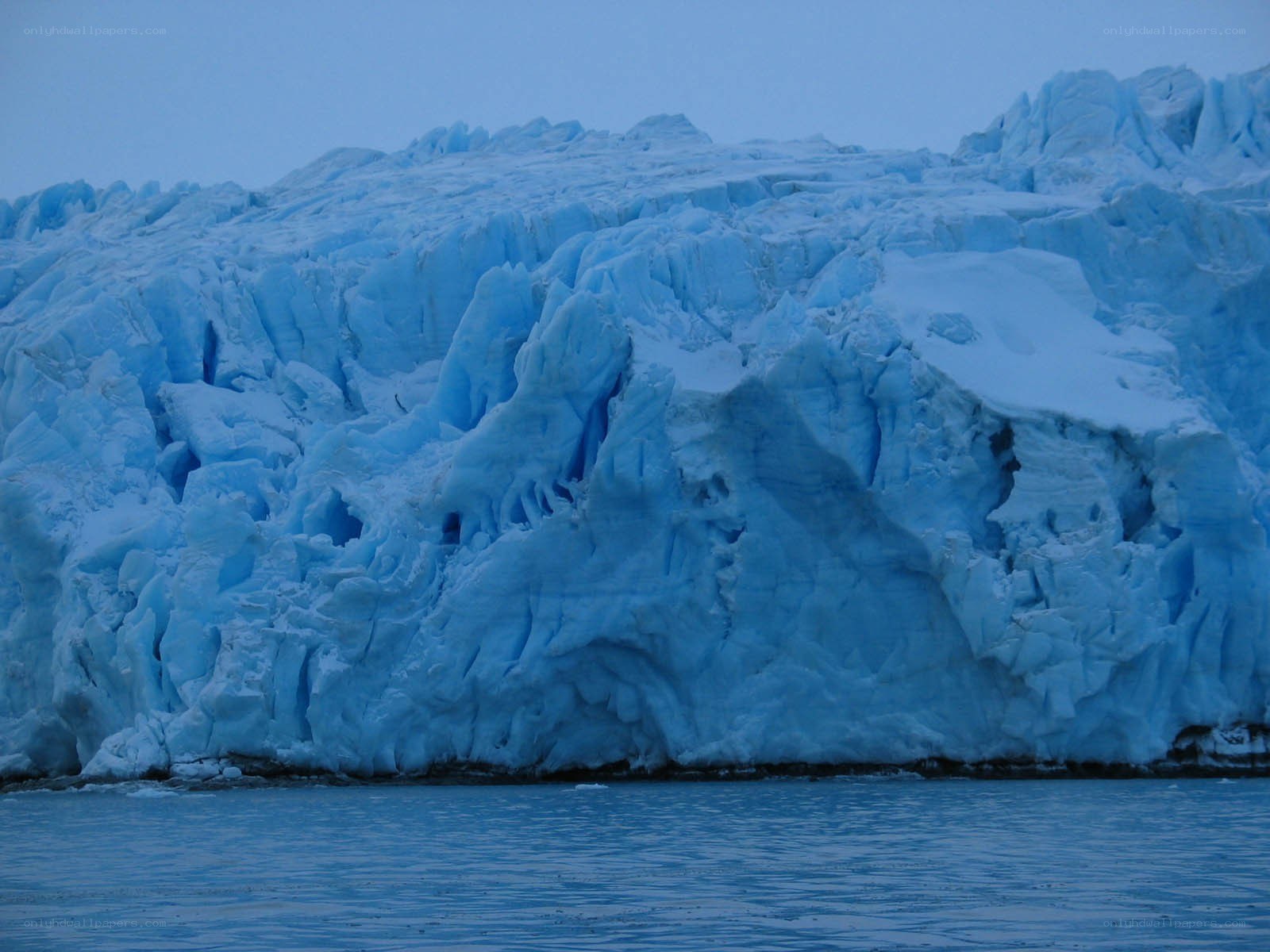 glacier face at dusk