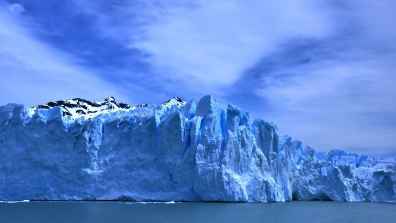 Glacier Face in Water — Blue, Dramatic, Photograph
