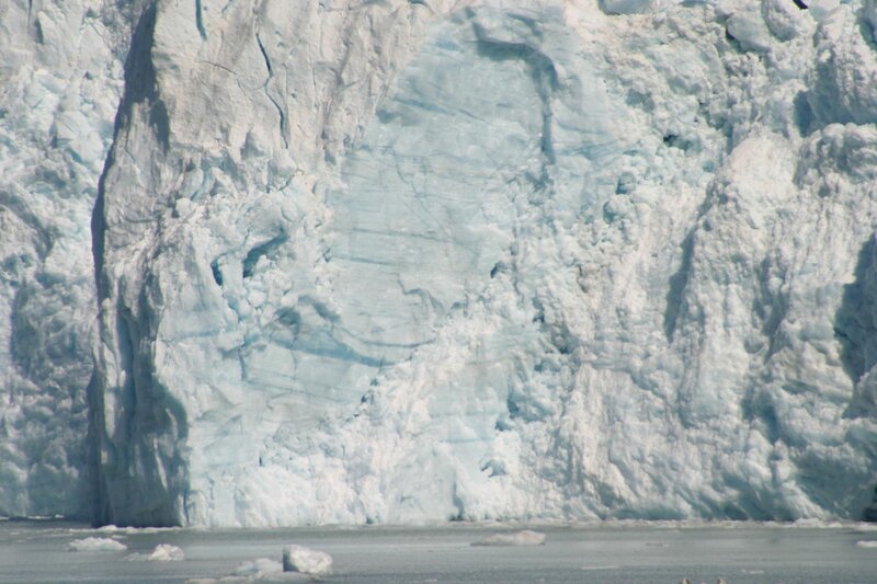 glacier face with icebergs