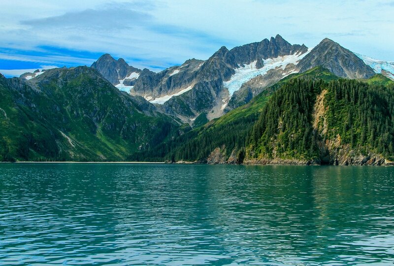 Glacier-fed Lake and Mountains — Green