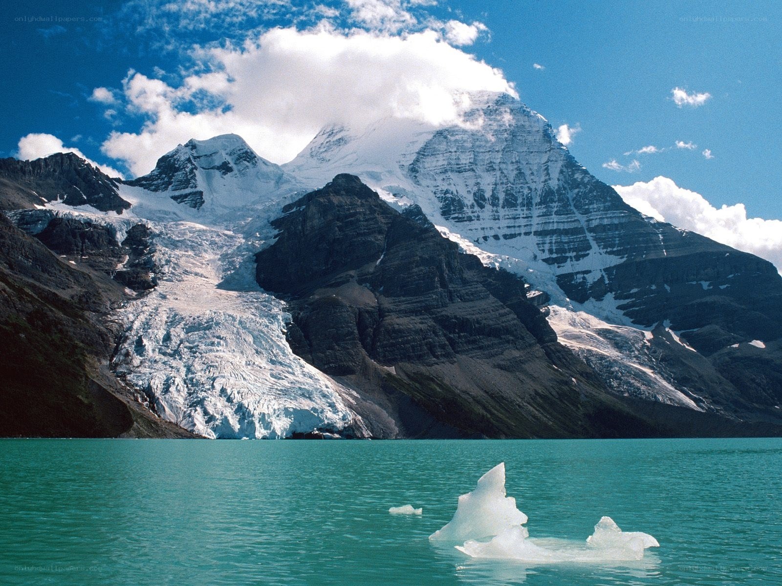 Glacier-fed lake with mountain
