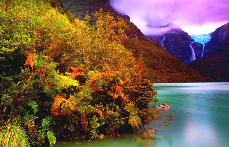 Glacier-fed Lake with Waterfall
