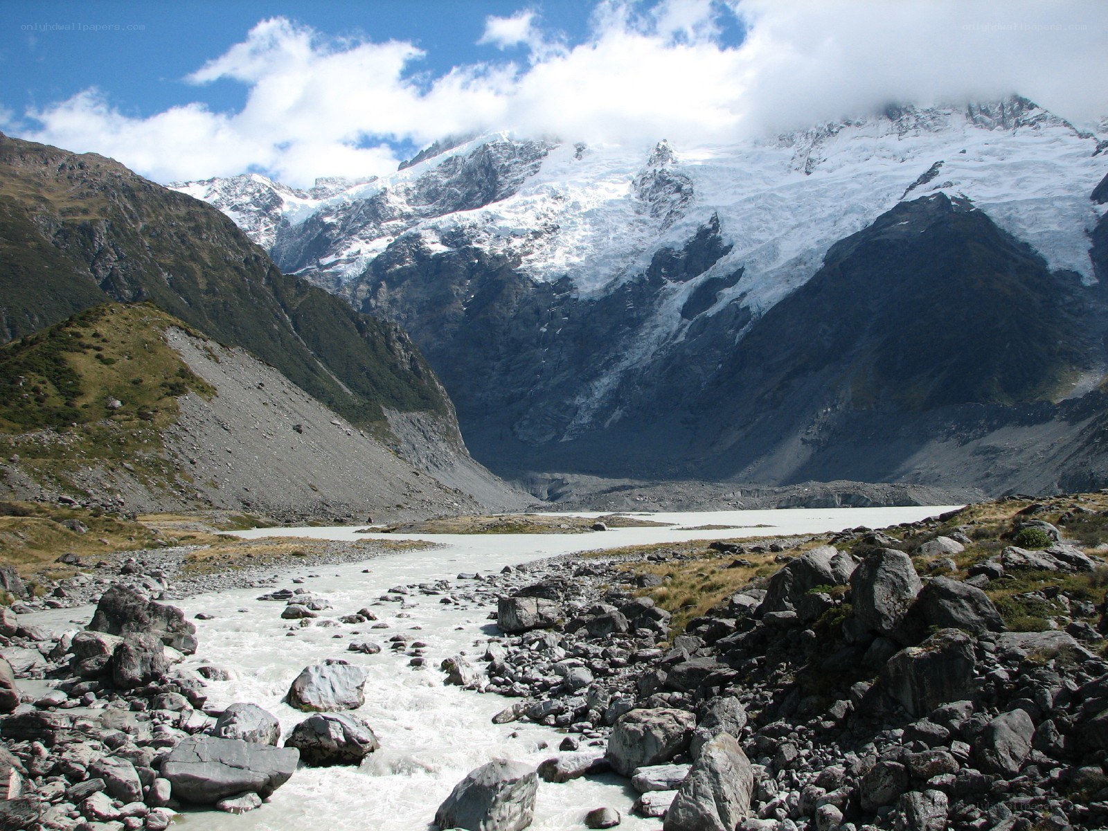 Glacier-fed river in mountain valley