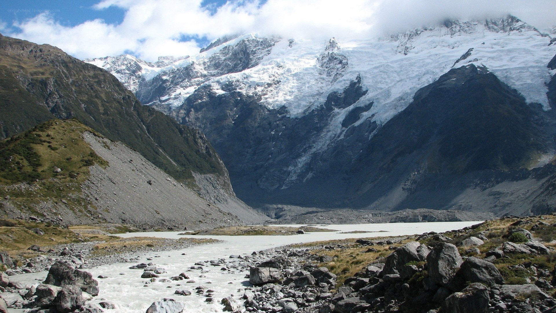 Glacier-fed river in mountain valley
