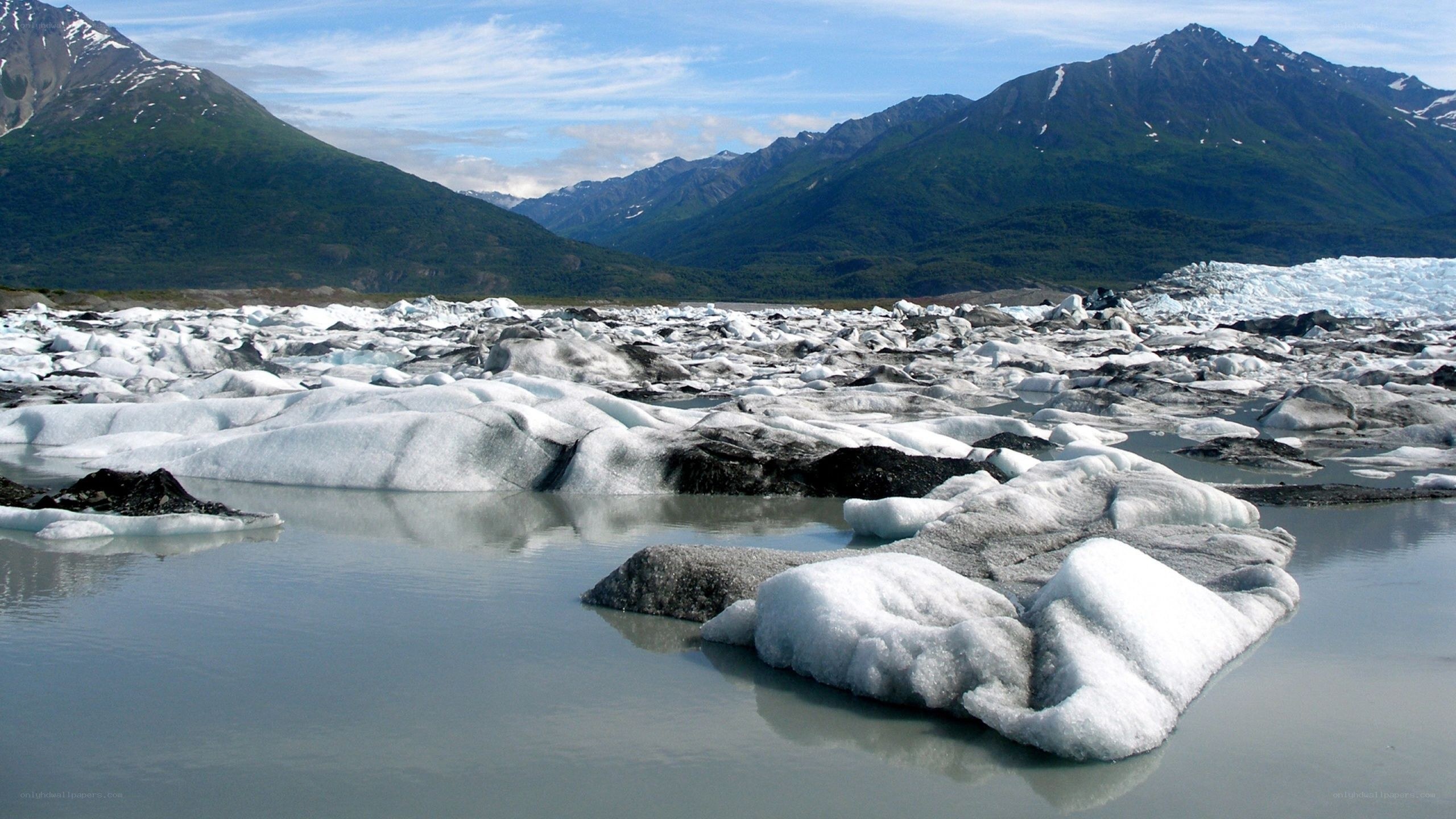 Glacier field with mountains