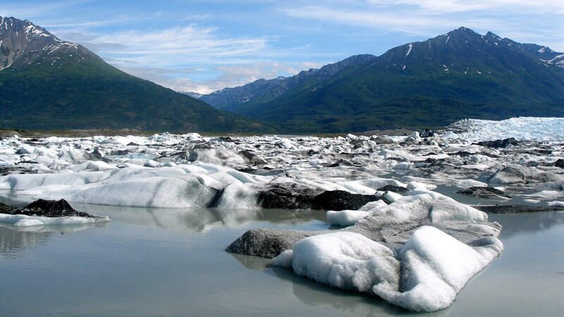 Glacier field with mountains