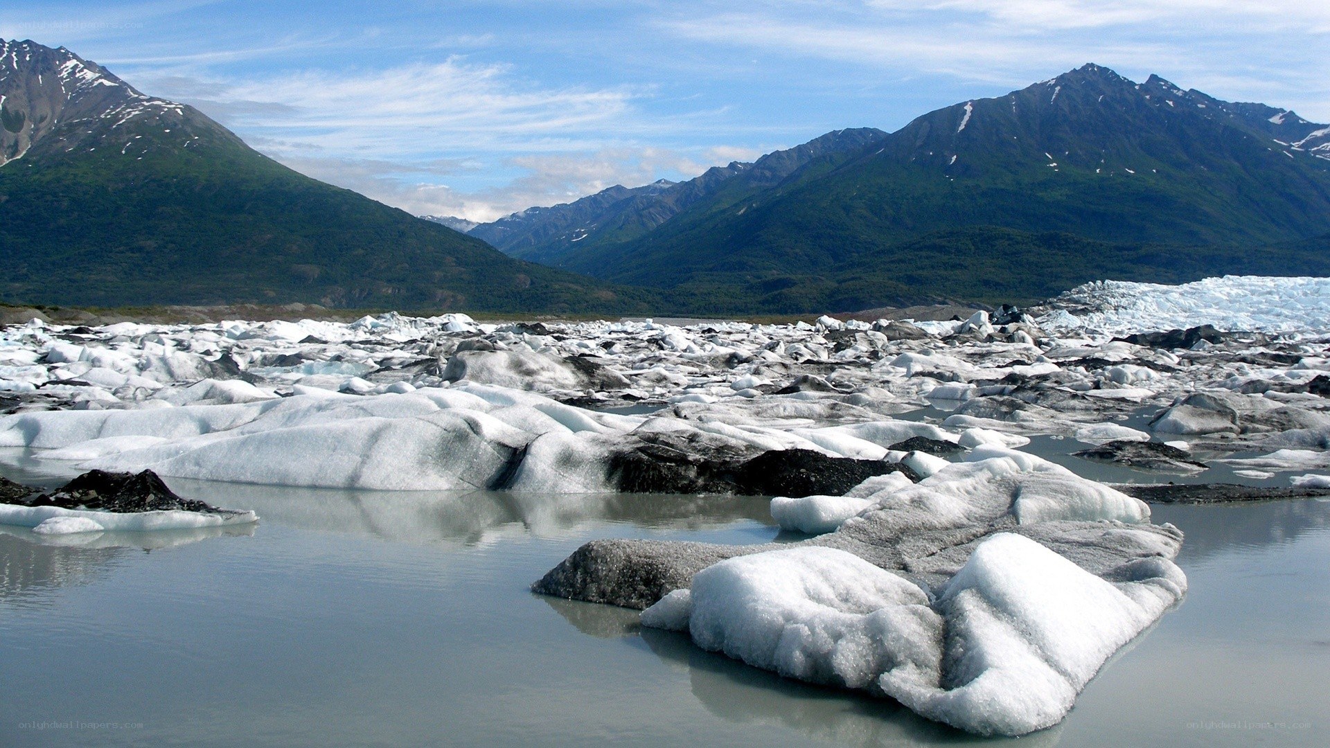 Glacier field with mountains