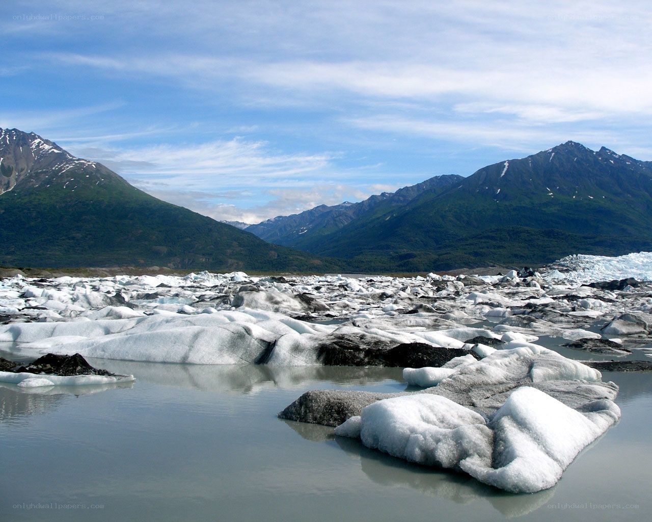 Glacier field with mountains