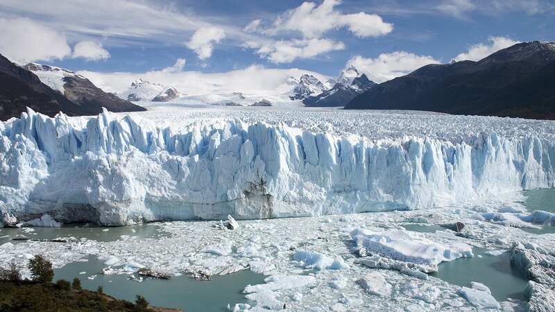Glacier Front with Icebergs — Blue, Dramatic, Afternoon, Photograph, Mountains