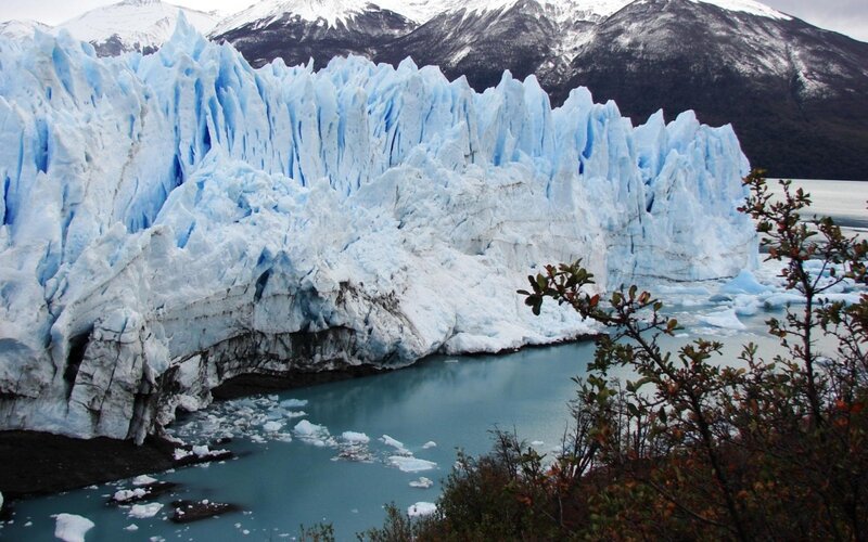 Glacier Front with Icebergs — Blue, Dramatic, Photograph, Mountains