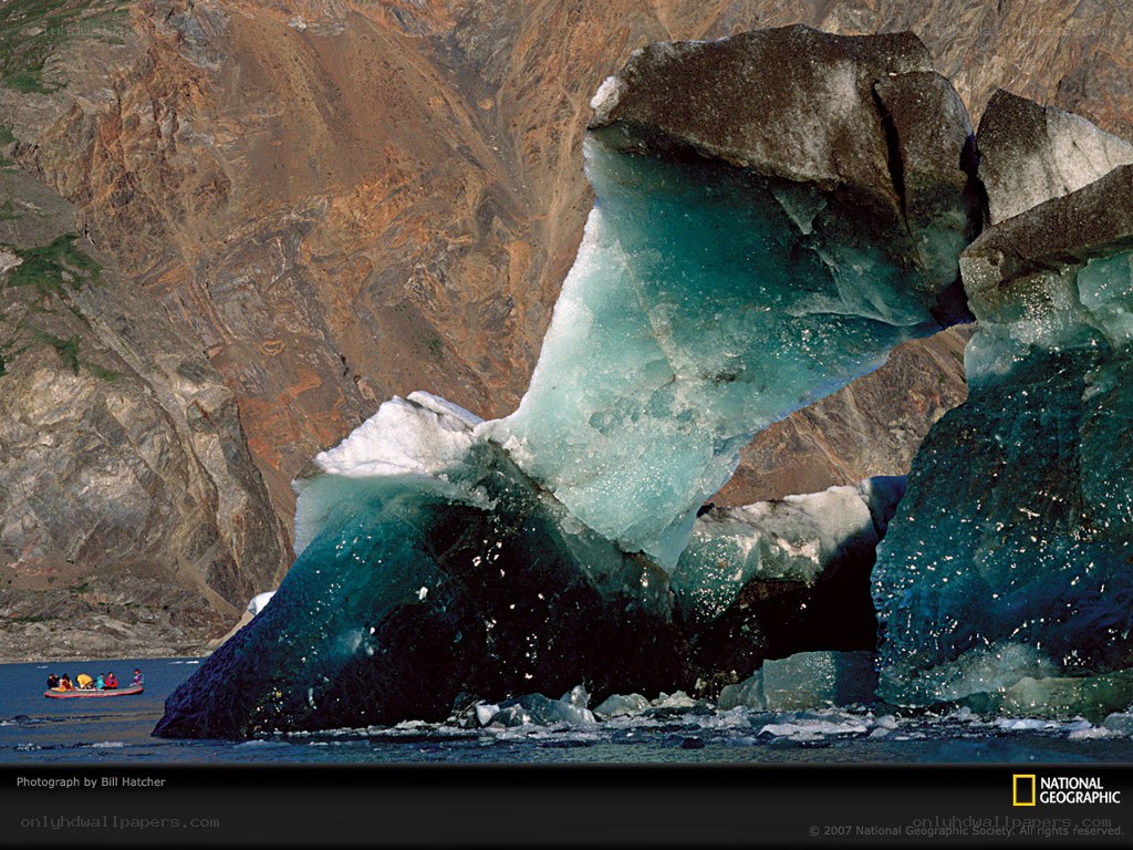 Glacier ice arch with raft