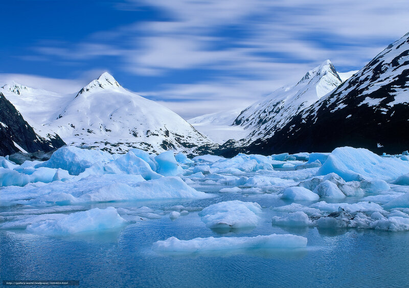 Glacier ice in a mountain fjord