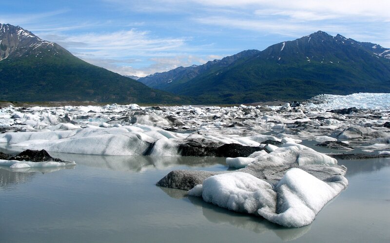 Glacier ice in a mountain lake