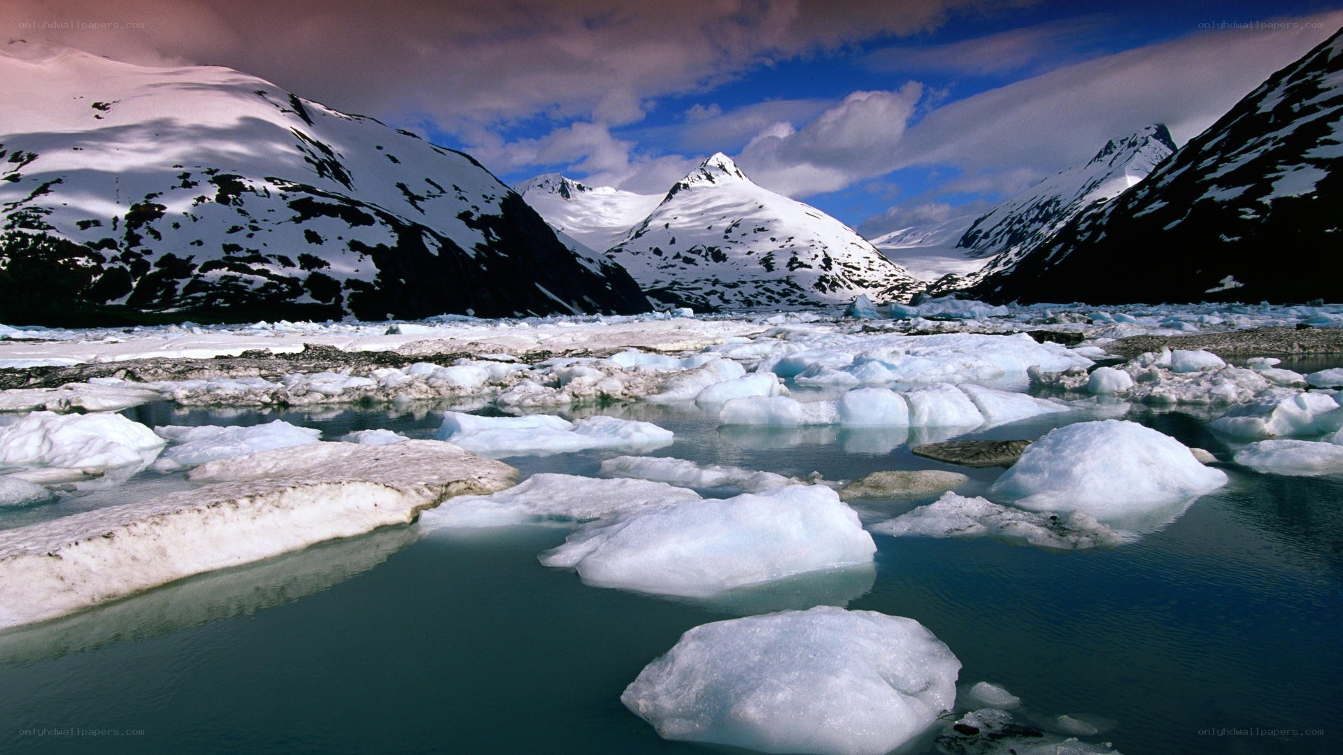 Glacier ice in a mountain valley
