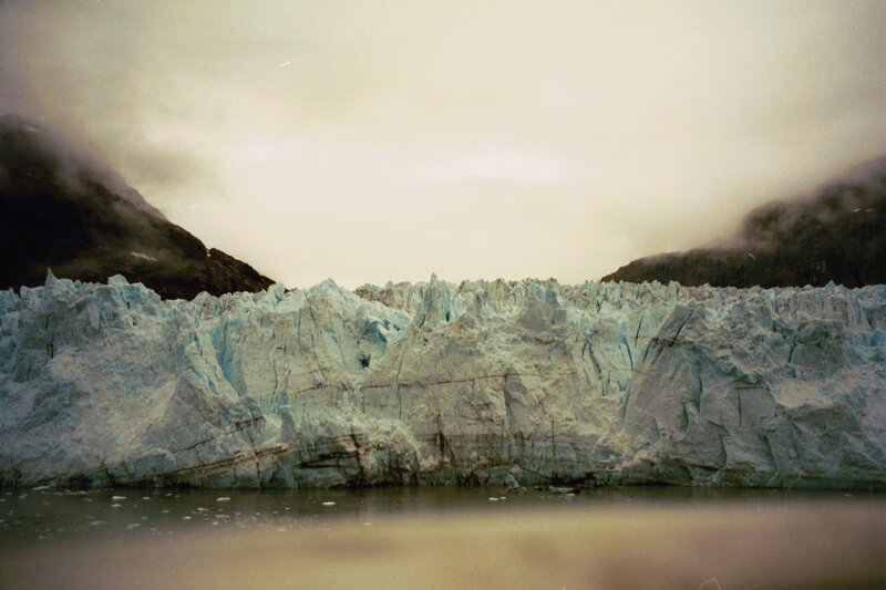 Glacier in a misty landscape